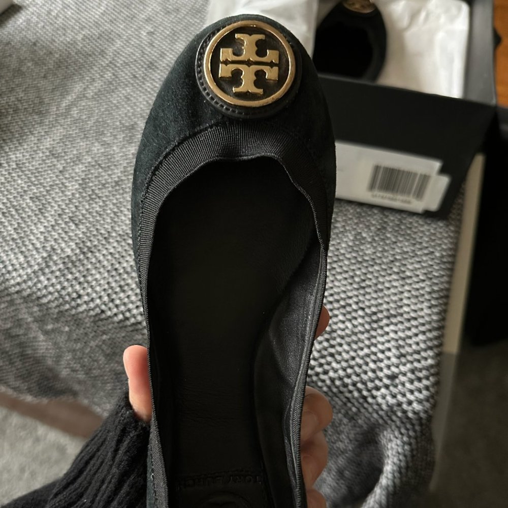 Tory Burch Black Suede Ballet Flats